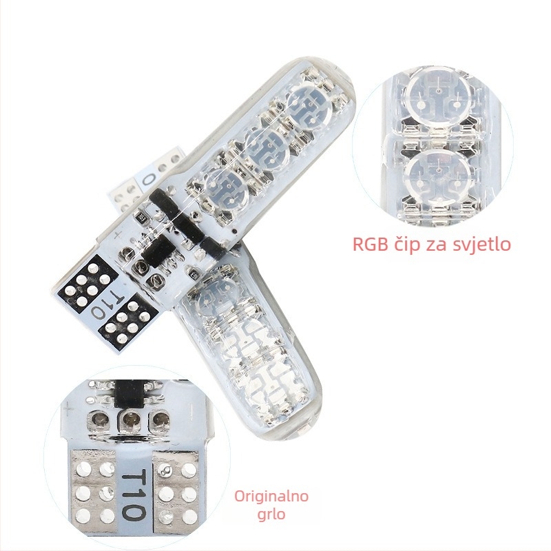 RGB svjetlo za registarsku pločicu automobila, silikon, T10 baza, LED 5050-6SMD, višebojno treptanje