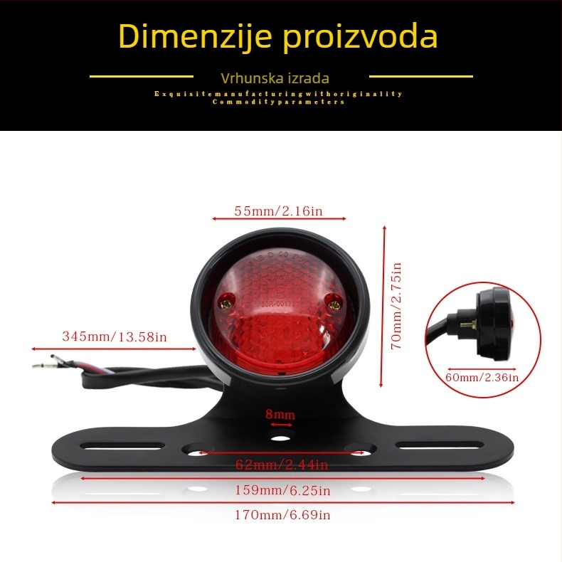 Zadnje svjetlo za motocikl - Retro LED okruglo svjetlo, 10W, 12V LED