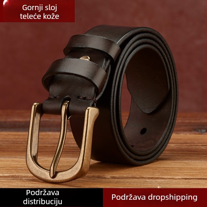Muški kožni pojas — koža prvog sloja, bakrena kopča, kopča s iglom, ručno izrađeno, antikni stil, koža tretirana biljnim taninomom, vintage retro stil