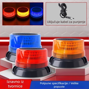 Upozoravajuće svjetlo na vozilu s solarnim napajanjem i magnetnim krovnim nosačem, model JSD07-1, 5V, 1.5W, za školske autobuse, inženjerska vozila, patrolna i prijevozna vozila