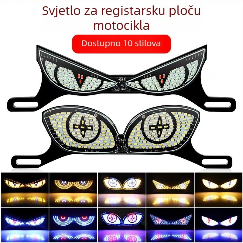 Svjetlo za registarsku pločicu motocikla sa vijcima – trokutasti polukružni treptajući dizajn demon očiju, univerzalni dekorativni dodatak za auto