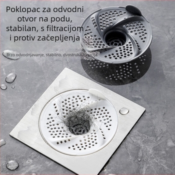 Filtrni poklopac odvodnog kanala u kupaonici s dizajnom vrtloga — za dlake, protiv začepljenja, protiv insekata