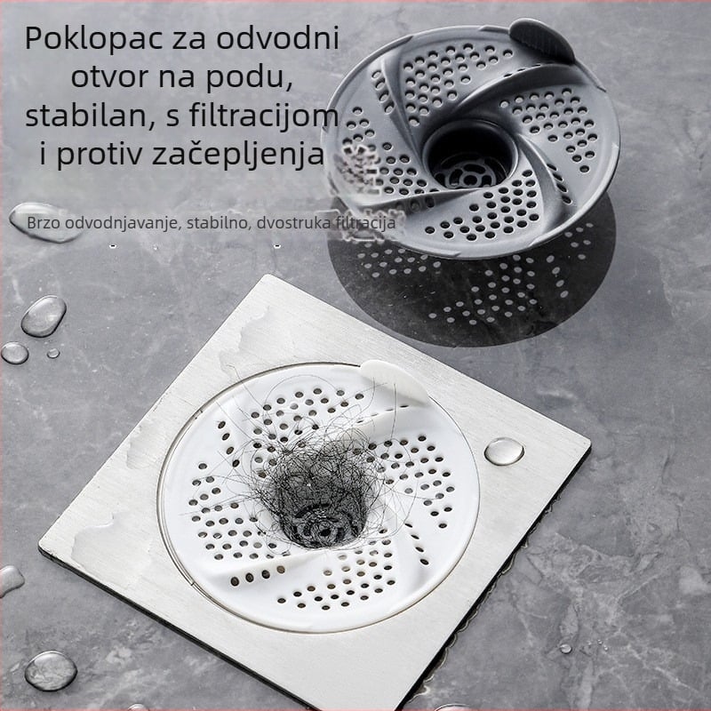 Filtrni poklopac odvodnog kanala u kupaonici s dizajnom vrtloga — za dlake, protiv začepljenja, protiv insekata