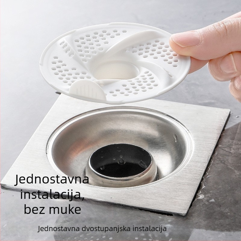 Filtrni poklopac odvodnog kanala u kupaonici s dizajnom vrtloga — za dlake, protiv začepljenja, protiv insekata
