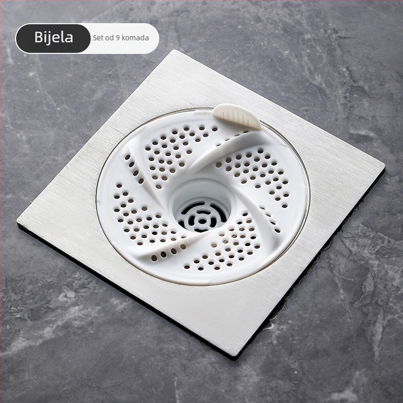 Filtrni poklopac odvodnog kanala u kupaonici s dizajnom vrtloga — za dlake, protiv začepljenja, protiv insekata