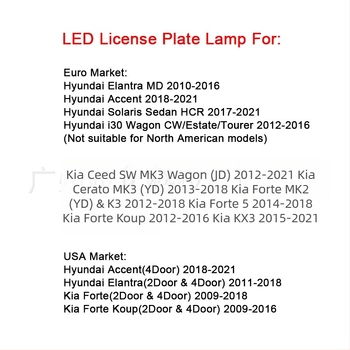 LED svjetlo za registarsku pločicu za Hyundai Elantra MD, Accent i Kia Forte 5 - 12V, 3W, LED, 6000K, vijek trajanja 50.000 sati