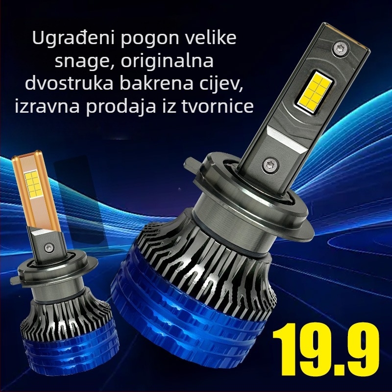 LED auto žarulja s dvostrukom bakrenom cijevi, ugrađena, ultra jaka, za H7, H11 i H4 (9005) – visoki i niski snop