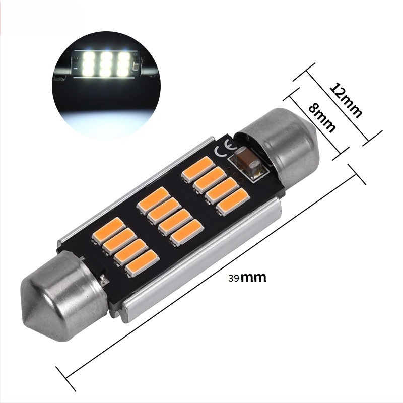LED svjetlo za krov automobila, model 39MM-4014-12SMD, LED izvor, napon 10–28V, snaga 1.8W, svjetlosni tok 500 lm