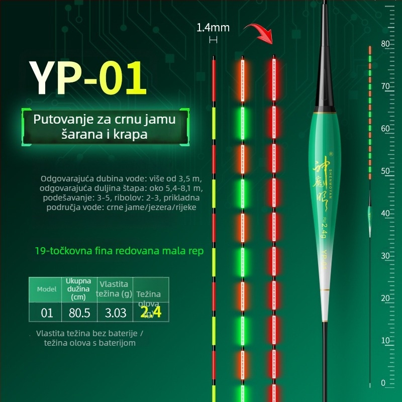 Ribolovni plut s osvijetljenim tijelom, dvostruka upotreba, otporan na vjetar i valove, debeli rep • Materijal: kompozitni materijal • Marka: Default Item