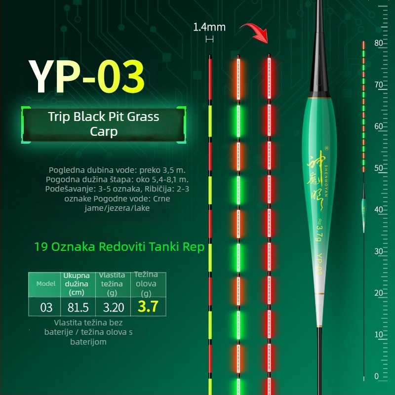 Ribolovni plut s osvijetljenim tijelom, dvostruka upotreba, otporan na vjetar i valove, debeli rep • Materijal: kompozitni materijal • Marka: Default Item