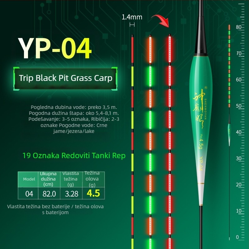 Ribolovni plut s osvijetljenim tijelom, dvostruka upotreba, otporan na vjetar i valove, debeli rep • Materijal: kompozitni materijal • Marka: Default Item