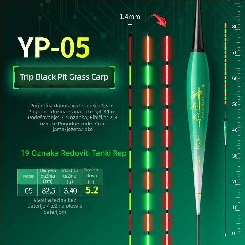 Ribolovni plut s osvijetljenim tijelom, dvostruka upotreba, otporan na vjetar i valove, debeli rep • Materijal: kompozitni materijal • Marka: Default Item