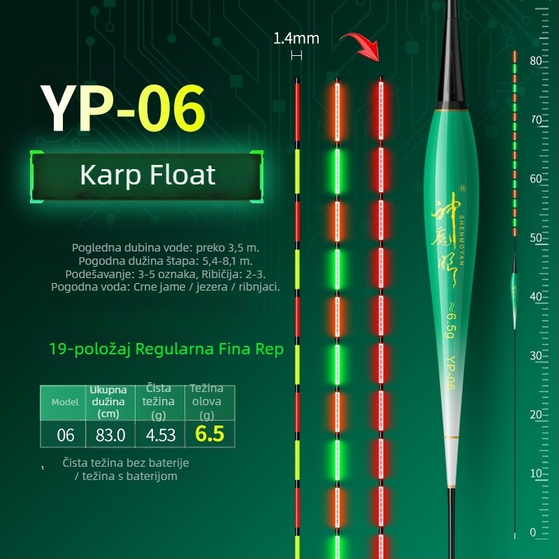 Ribolovni plut s osvijetljenim tijelom, dvostruka upotreba, otporan na vjetar i valove, debeli rep • Materijal: kompozitni materijal • Marka: Default Item