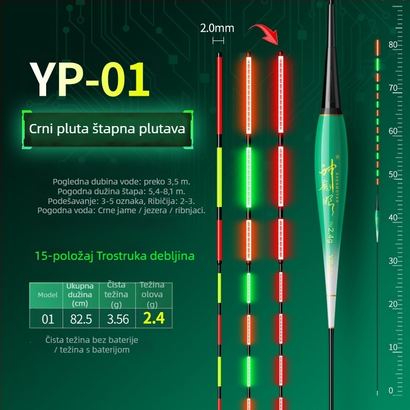 Ribolovni plut s osvijetljenim tijelom, dvostruka upotreba, otporan na vjetar i valove, debeli rep • Materijal: kompozitni materijal • Marka: Default Item