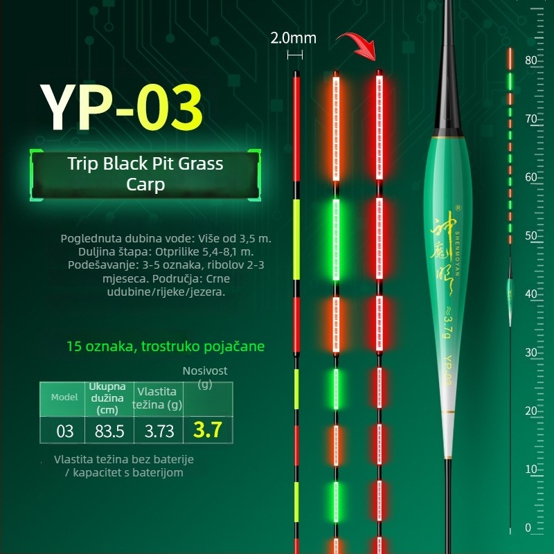 Ribolovni plut s osvijetljenim tijelom, dvostruka upotreba, otporan na vjetar i valove, debeli rep • Materijal: kompozitni materijal • Marka: Default Item