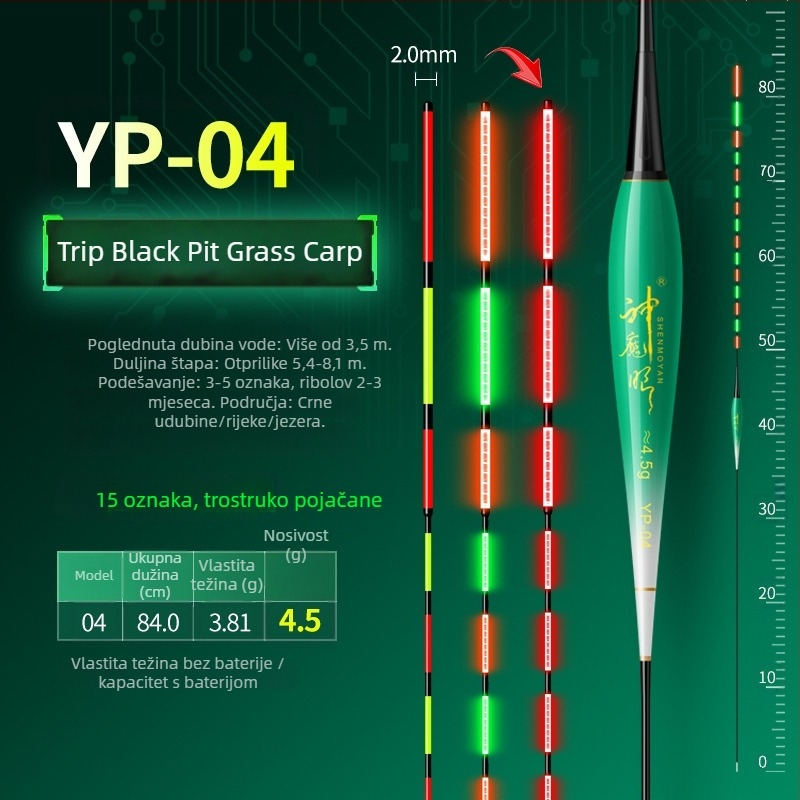 Ribolovni plut s osvijetljenim tijelom, dvostruka upotreba, otporan na vjetar i valove, debeli rep • Materijal: kompozitni materijal • Marka: Default Item