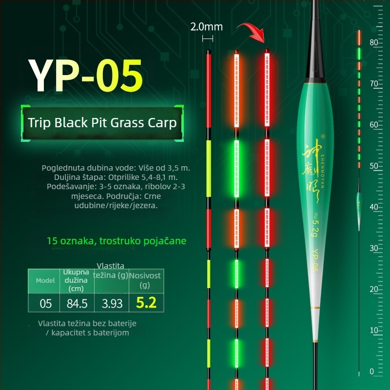 Ribolovni plut s osvijetljenim tijelom, dvostruka upotreba, otporan na vjetar i valove, debeli rep • Materijal: kompozitni materijal • Marka: Default Item