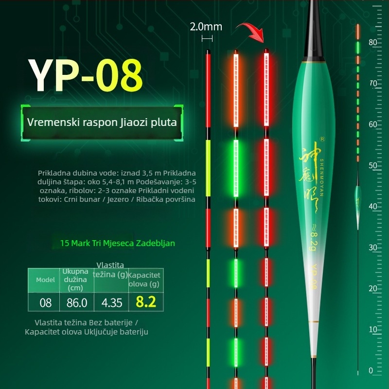 Ribolovni plut s osvijetljenim tijelom, dvostruka upotreba, otporan na vjetar i valove, debeli rep • Materijal: kompozitni materijal • Marka: Default Item