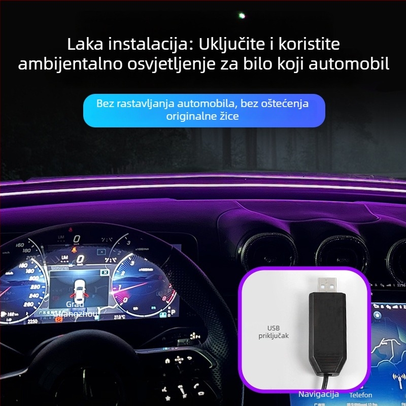 Univerzalna automobilska LED ambijentalna rasvjeta za ploču mjenjača i prednje staklo, USB napajanje, upravljanje putem aplikacije, model S07