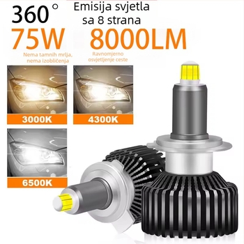 LED automobilska svjetla s 360° osvjetljenjem, aluminijsko kućište, 75W, 12V, IP68, 8000 lm, Model X8