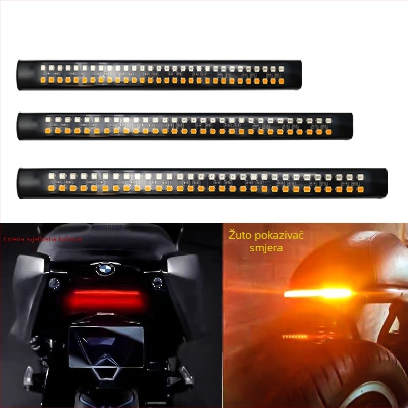 Motociklistička LED dvobojna svjetla za vožnju i skretanje s bljeskanjem kočnice i osvjetljenjem registarske pločice (10W, 12V, 0.3A, silikonsko kućište, univerzalna kompatibilnost)