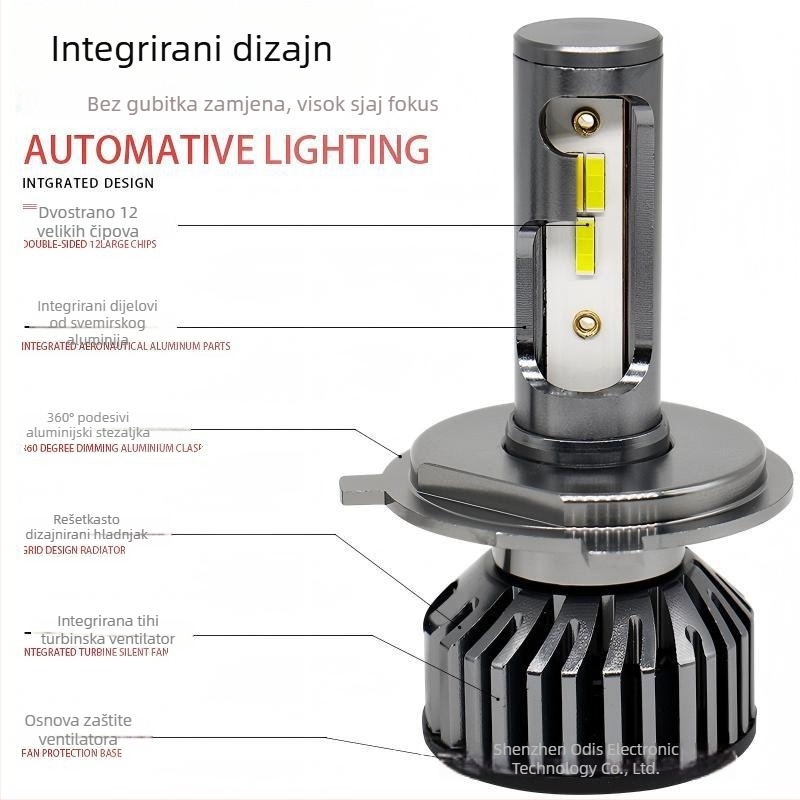 LED automobilski far, integrirani dizajn, kompatibilan s H4/H11/H7, 120W po paru, 12V