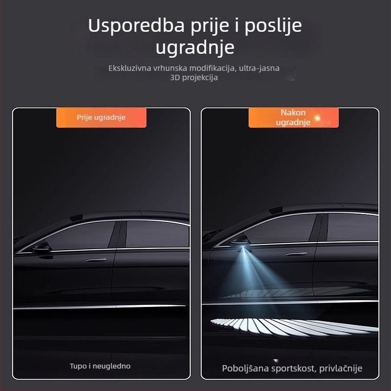 Svjetlo dobrodošlice za stražnji retrovizor automobila s krilima anđela i projekcijom