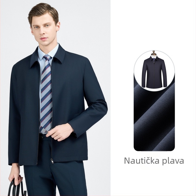 Jakna od vune za poslovni formalni stil, rever, zatvarač na zip, 60% vuna, podstava poliester 100%