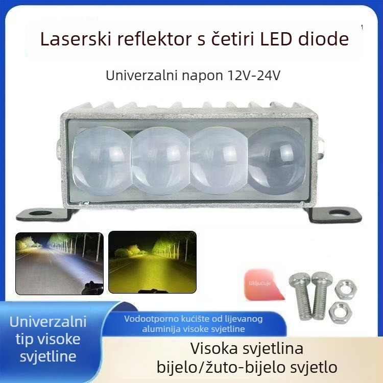 LED laserski reflektor s četiri leće za automobile i kamione — aluminijsko kućište, 30W, 12–30V, univerzalna kompatibilnost