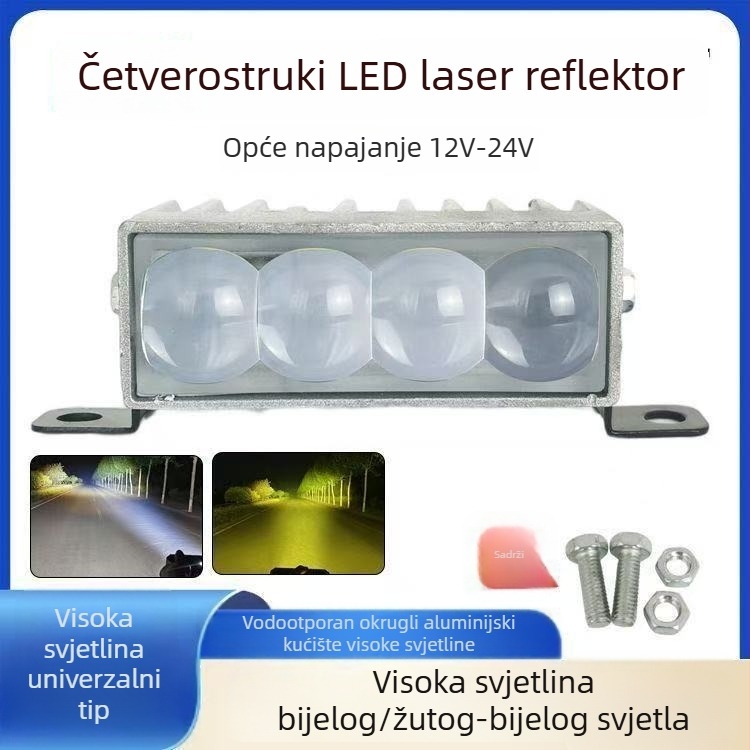 LED laserski reflektor s četiri leće za automobile i kamione — aluminijsko kućište, 30W, 12–30V, univerzalna kompatibilnost