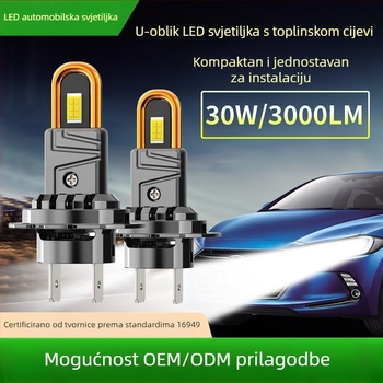 LED automobilska glavna svjetla H7 Plug-In, U-oblik bakrene cijevi, 30W, 12V, 3000lm