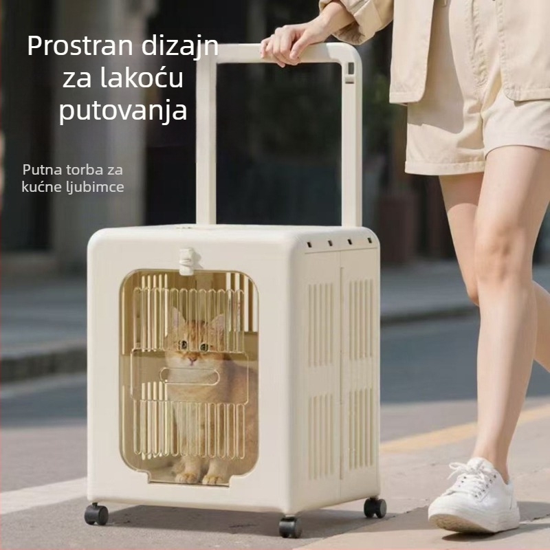 Torba za kućne ljubimce s kotačićima za prijevoz mačaka, sklopiva, prozračna plastična torba, kapacitet 18, za težinu 3–5 kg