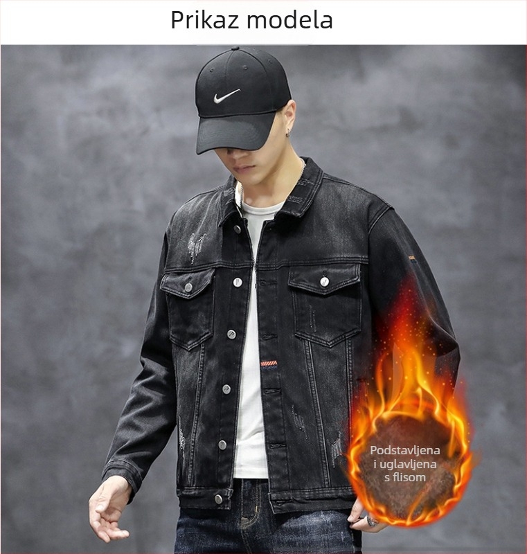 Pamucna jakna s flis podstavom, opušten kroj, kopčanje na jedan red, dugi rukavi