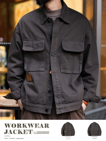 Jakna za posao od 100% pamuka, japanski retro stil, širok kroj, s više džepova, jednobojna, za muškarce, jesen
