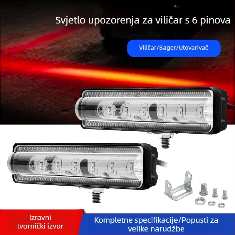 6-LED ultra jarko svjetlo za viljuškar s crveno-plavim signalama, pravolinijski dizajn, indikator sigurnosne zone