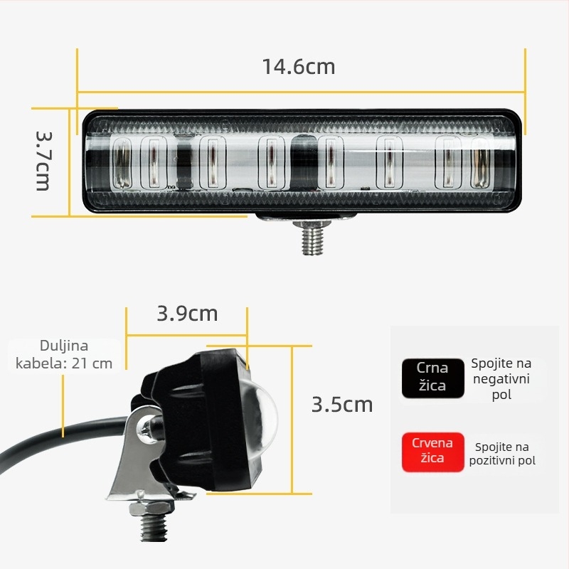 6-LED ultra jarko svjetlo za viljuškar s crveno-plavim signalama, pravolinijski dizajn, indikator sigurnosne zone