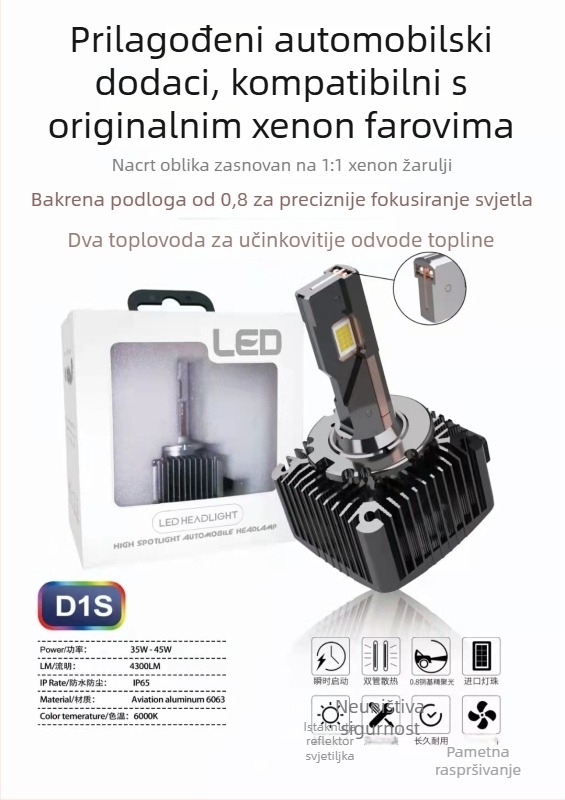 D-B serija visokoučinkoviti integrirani LED far za xenon lampe modela D1S D2S D3S D4S – 75W, 8000lm, IP68, 50000h, kompatibilan s xenon lampama BMW/Audi/Mercedes-Benz