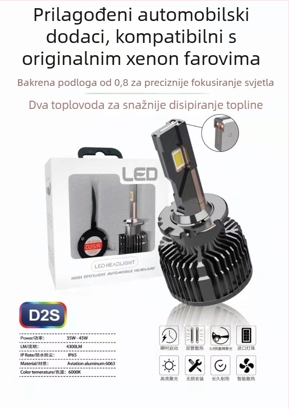 D-B serija visokoučinkoviti integrirani LED far za xenon lampe modela D1S D2S D3S D4S – 75W, 8000lm, IP68, 50000h, kompatibilan s xenon lampama BMW/Audi/Mercedes-Benz