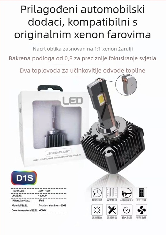 D-B serija visokoučinkoviti integrirani LED far za xenon lampe modela D1S D2S D3S D4S – 75W, 8000lm, IP68, 50000h, kompatibilan s xenon lampama BMW/Audi/Mercedes-Benz