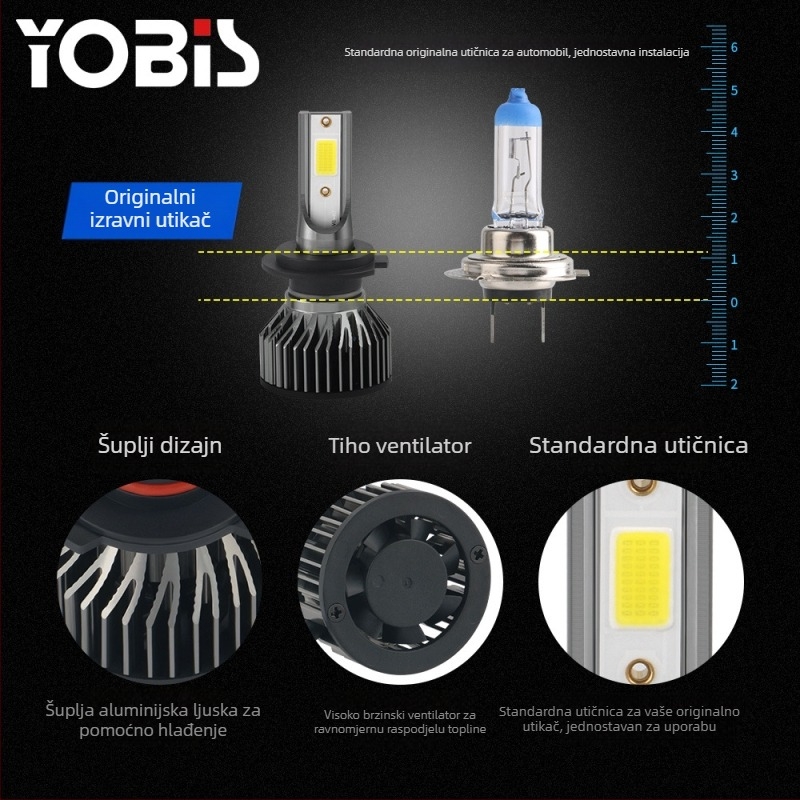 LED automobilni far, model V6-COB, 25W, 12V, 1800 lm, vijek trajanja 50.000 h.