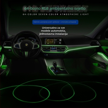 64 boje unutarnje automobilske ambijentalne rasvjete, skrivena instalacija, upravljanje putem aplikacije i dekorativna rasvjeta aktivirana glasom