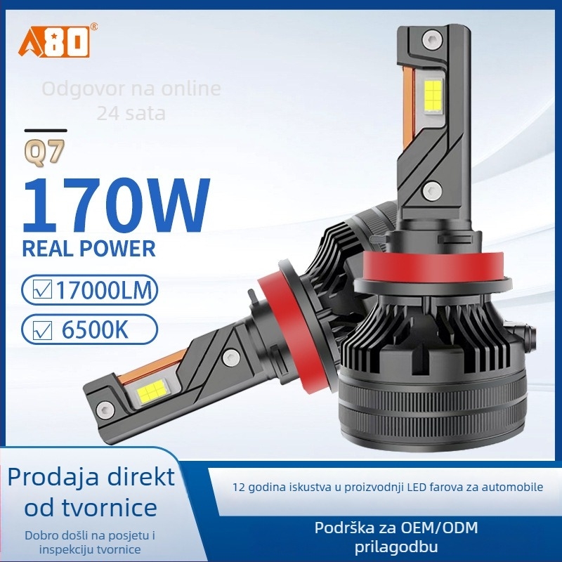 A80-Q7 LED prednje svjetlo automobila, kompatibilno s H1/H4/H11, trostruki bakreni cijev dizajn, 20000 lm, 85W, IP68