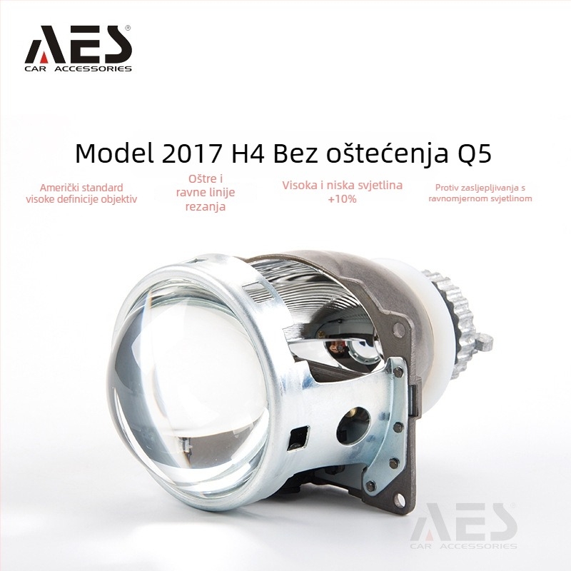 AES 17 H4 dvostruka leća Xenon prednji svjetlosni sklop s Fish-eye LED Anđeoskim očima za auto, 35W, 12V, kompatibilno s D2S/D2H, vijek trajanja 5000h