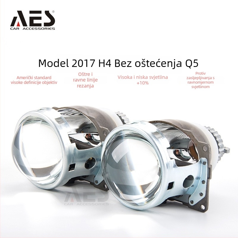 AES 17 H4 dvostruka leća Xenon prednji svjetlosni sklop s Fish-eye LED Anđeoskim očima za auto, 35W, 12V, kompatibilno s D2S/D2H, vijek trajanja 5000h