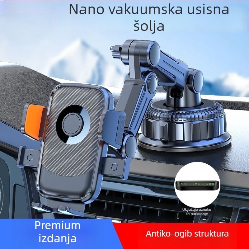 Držač za mobitel u automobilu s 5W punjenjem, otporan na udarce, ljepljiva montaža, kompatibilan s vizorom za sunce, instrument pločom i prednjim staklom