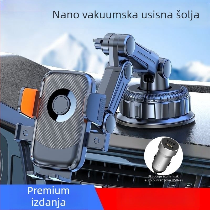 Držač za mobitel u automobilu s 5W punjenjem, otporan na udarce, ljepljiva montaža, kompatibilan s vizorom za sunce, instrument pločom i prednjim staklom