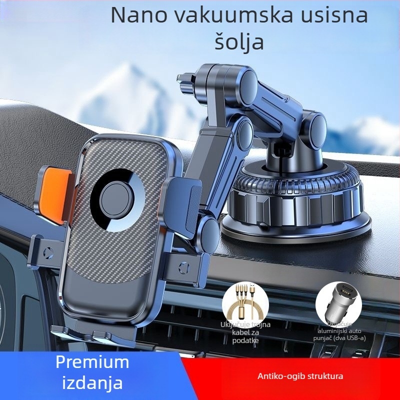 Držač za mobitel u automobilu s 5W punjenjem, otporan na udarce, ljepljiva montaža, kompatibilan s vizorom za sunce, instrument pločom i prednjim staklom