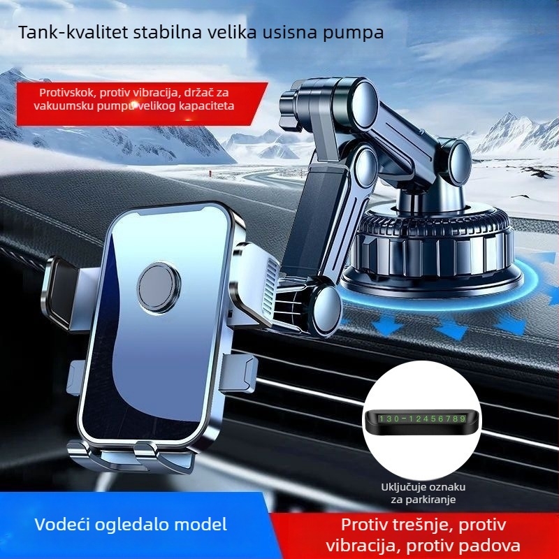 Držač za mobitel u automobilu s 5W punjenjem, otporan na udarce, ljepljiva montaža, kompatibilan s vizorom za sunce, instrument pločom i prednjim staklom