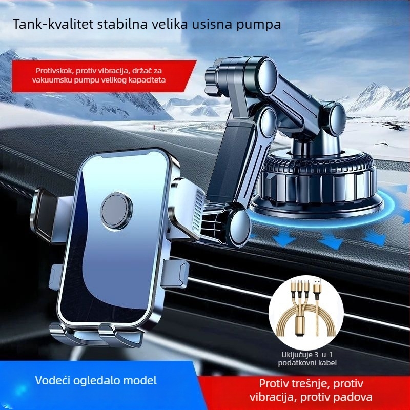 Držač za mobitel u automobilu s 5W punjenjem, otporan na udarce, ljepljiva montaža, kompatibilan s vizorom za sunce, instrument pločom i prednjim staklom