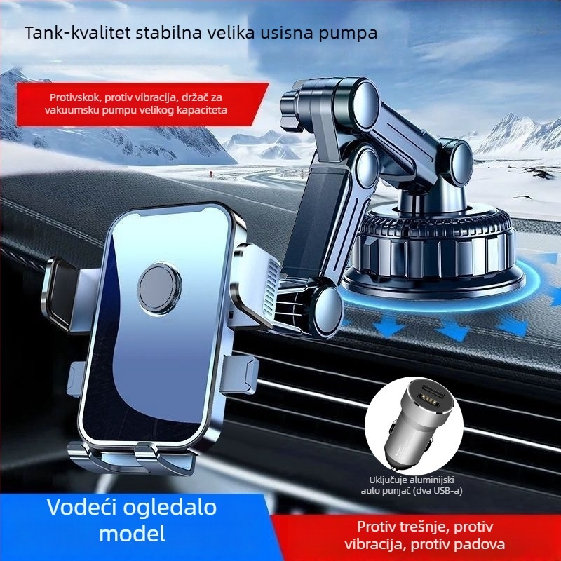 Držač za mobitel u automobilu s 5W punjenjem, otporan na udarce, ljepljiva montaža, kompatibilan s vizorom za sunce, instrument pločom i prednjim staklom